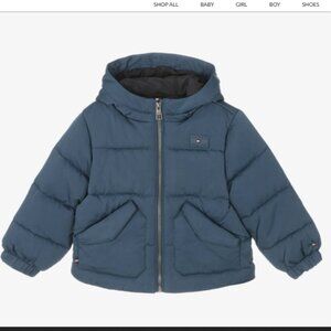 Tommy Hilfiger Boys Hood Blue Puffer Coat 3 cozy winter warm casual zip classic